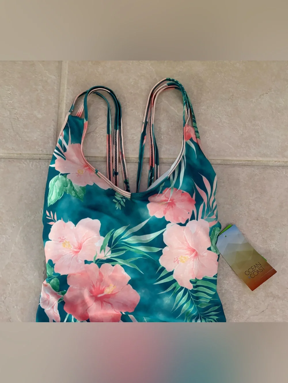 NWT Belk Women’s Floral Ruched Tankini Swim Top - Size 1X